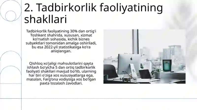 Kichik biznes va tadbirkorlik faoliyatining turlari 4