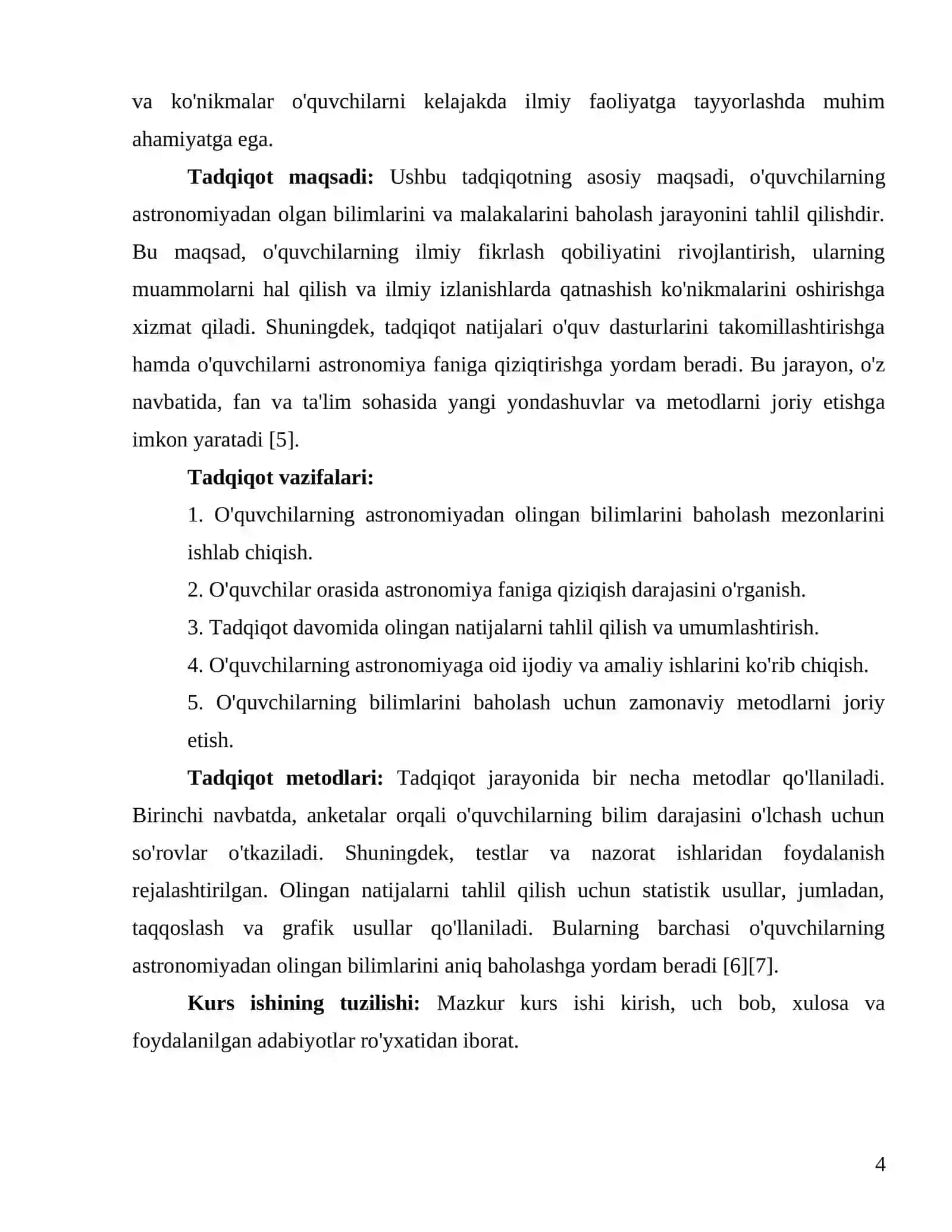 "Oʻquvchilarni astronomiyadan olgan bilimlarini va malakalarini baholash" 4
