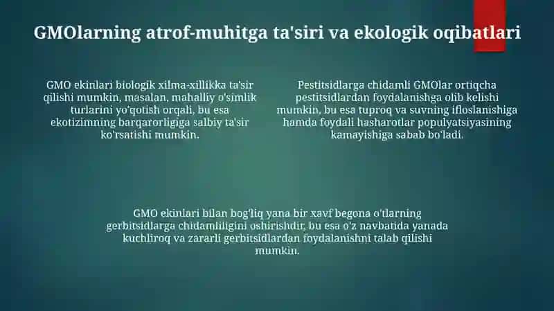 Biotexnologik mahsulotlarning ekologik xavfsizligi 4