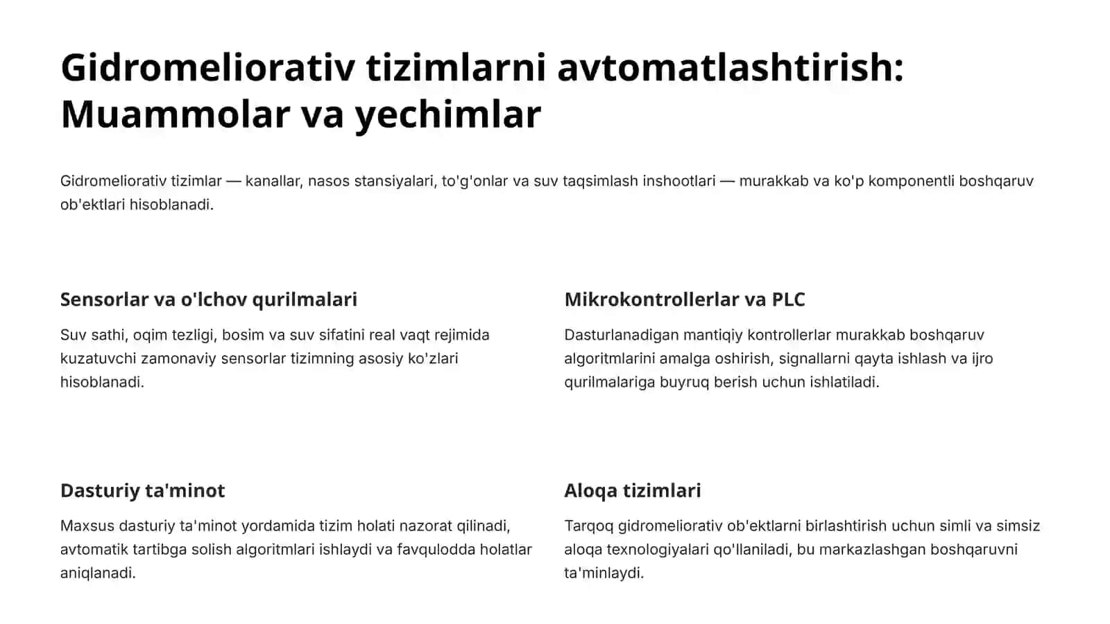 Gidromeliorativ tizimlarni avtomatlashtirish: Muammolar va yechimlar 4