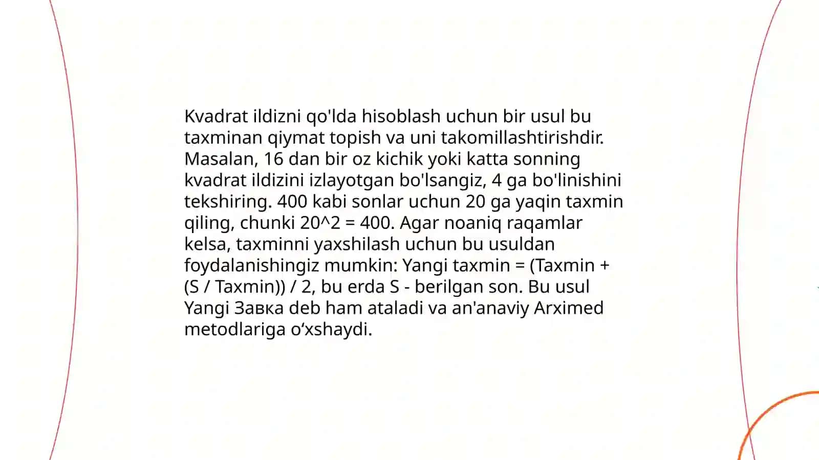 Kvadrat ildizlar usuli 4