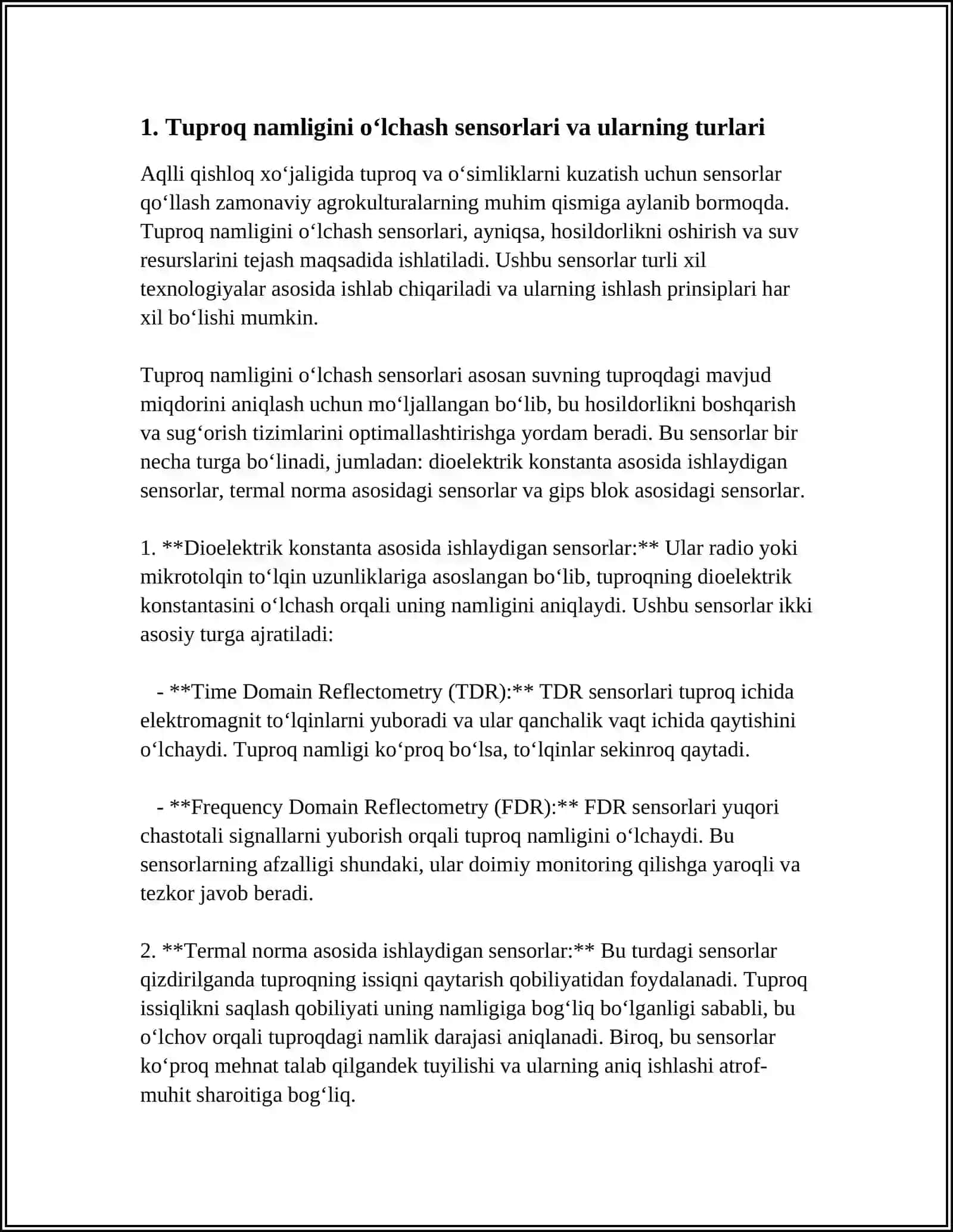 AQLLI QISHLOQ XOʻJALIGIDA TUPROQ VA OʻSIMLIKLARNI KUZATISH UCHUN SENSORLARNI QOʻLLASH 4