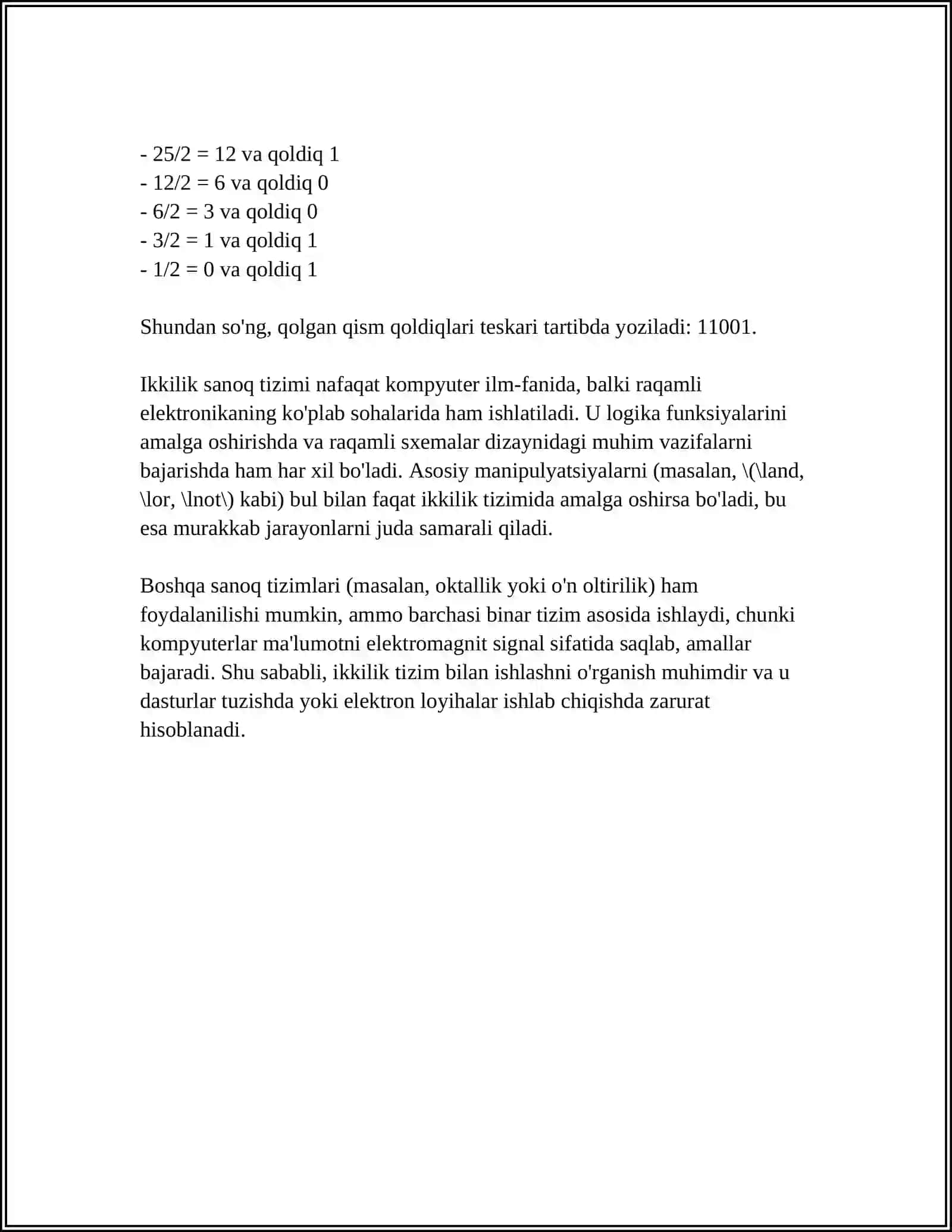 IKKILIK SANOQ SISTEMASIDA AMALLAR BAJARISH 4