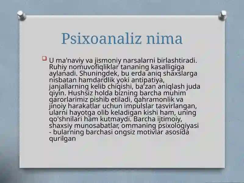 Psixoanaliz ta’limoti va tibbiyotdagi o’rni 4