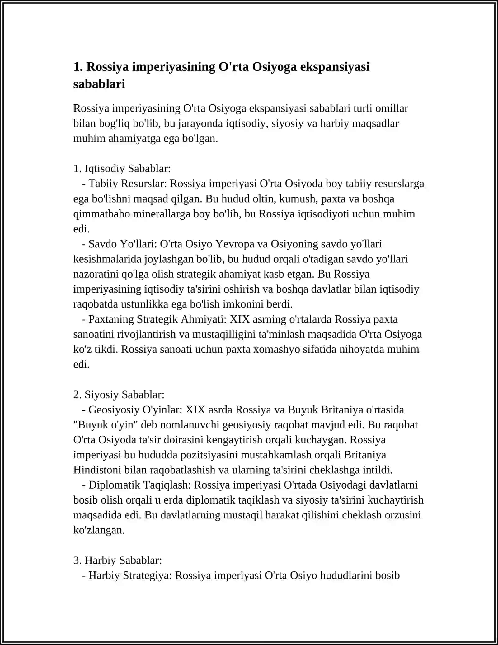 ROSSIYA IMPERIYASINING ÒRTA OSIYO XONLIGLARIGA EKSPANSIYASI VA TURKISTON GENERAL GUBERNATORLIGINING TASHKIL TOPISHI 4
