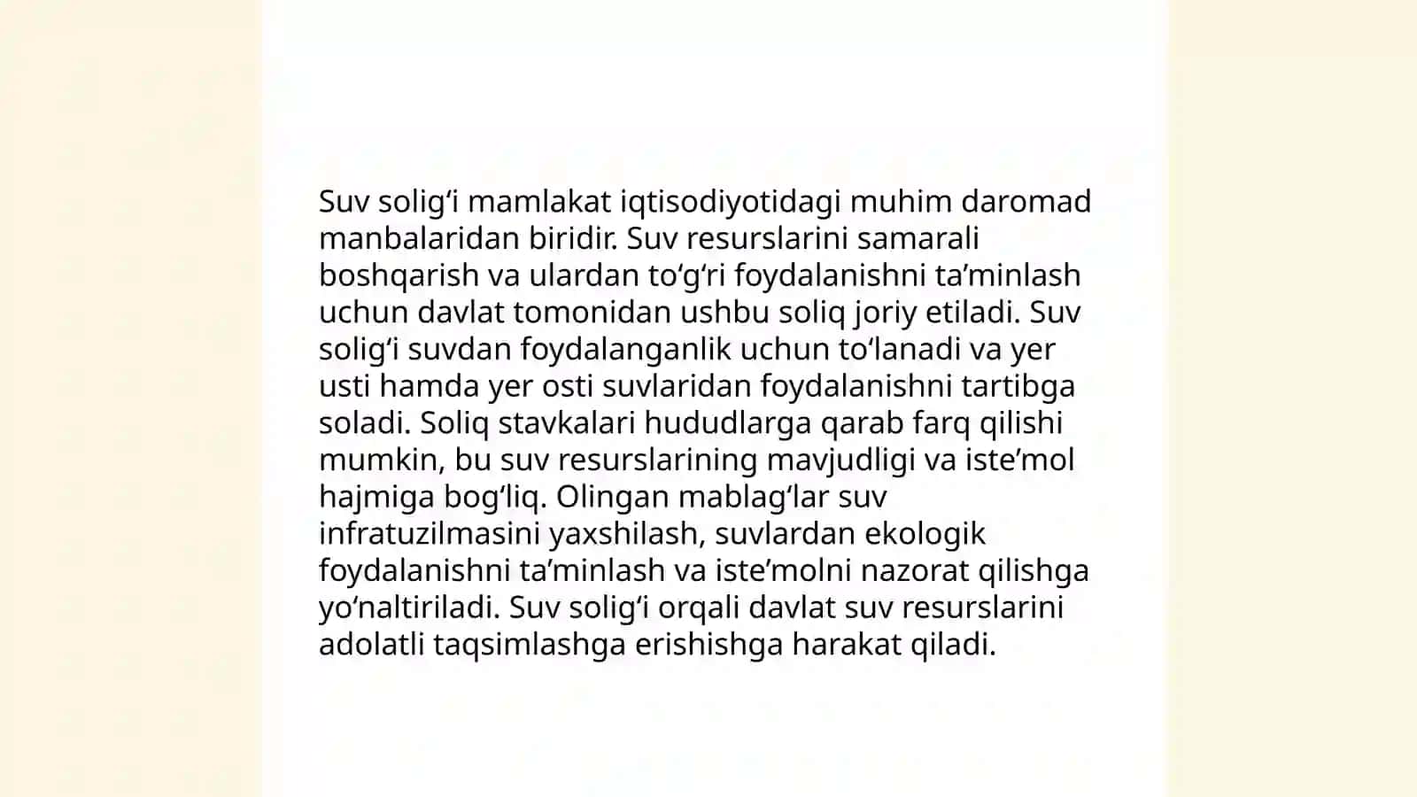 Suv resurslaridan foydalanganlik uchun soliqni iqtisodiy moxiyati va davlat byudjetidagi ahamiyati hamda 2025- yilda soliq boyicha õzgarishlar 4