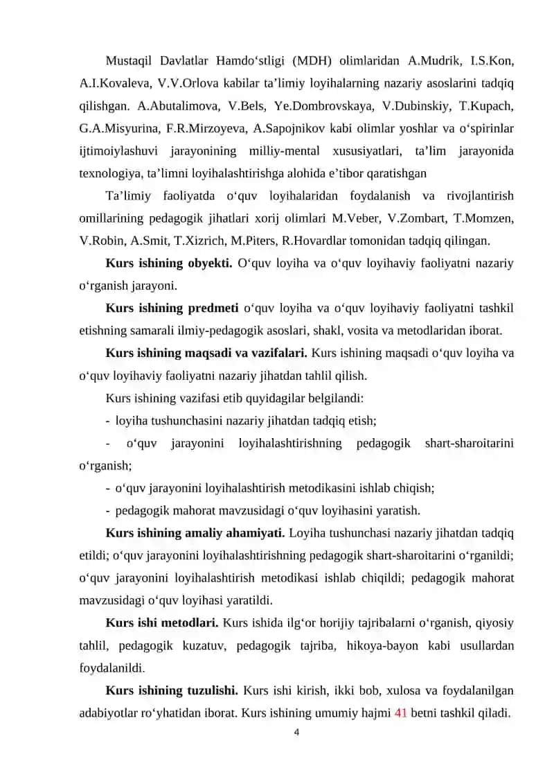 O'quv loyiha. O'quv loyihaviy faoliyat. 4
