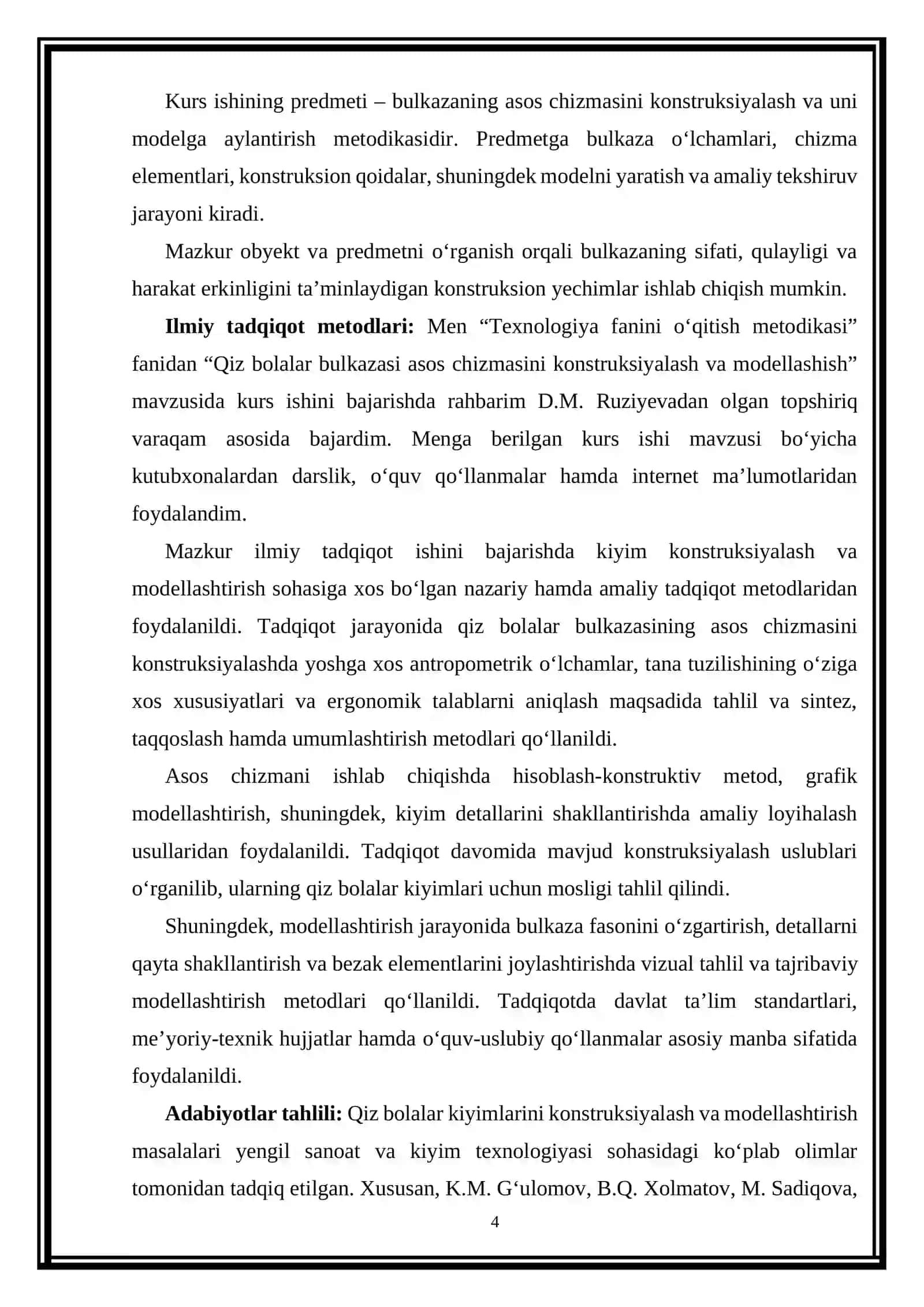Qiz Bolalar Bulkazasi Konstruksiyasi va Modellash kurs ishi 4