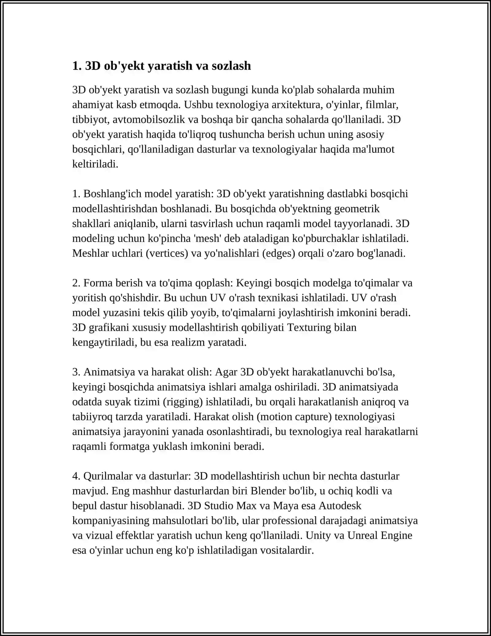ADOBE PHOTSHOP DASTURIDA 3OʻLCHAMLI OBʼYEKTLAR BILAN ISHLASH MAVZUSIDA REFERAT TAYYORLASH VA UNI HIMOYA QILISH 4