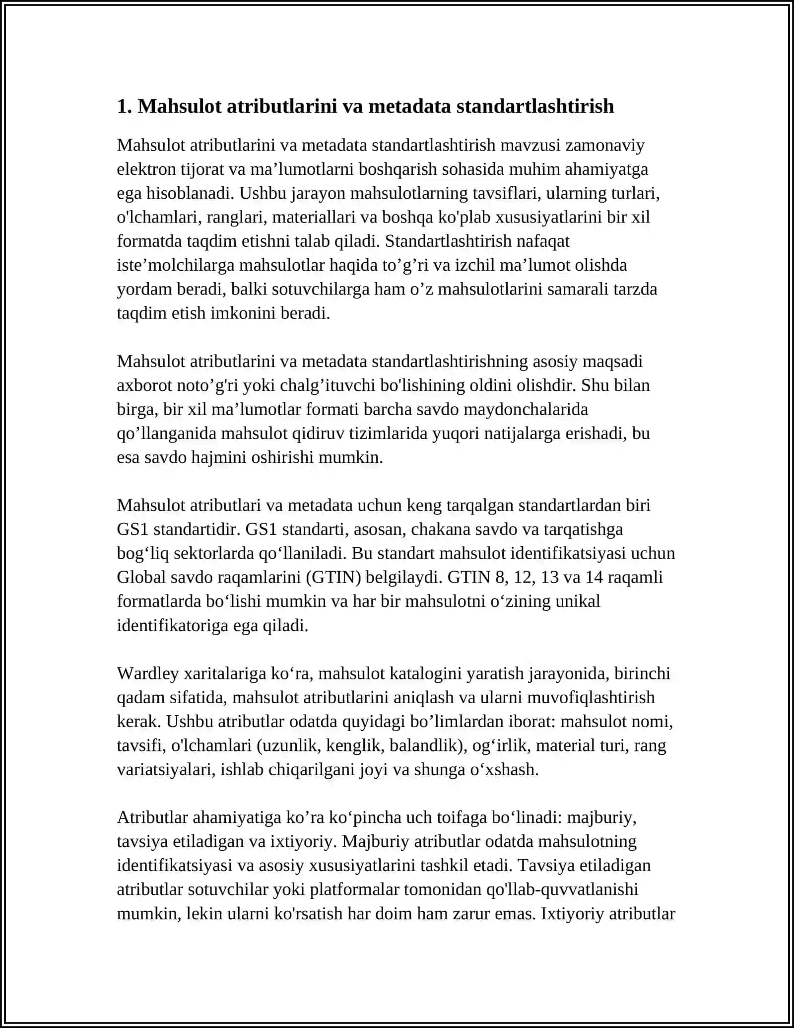 MAHSULOT HAQIDAGI MA’LUMOTLARNI STANDARTLASHTIRISH VA KODLASH 4