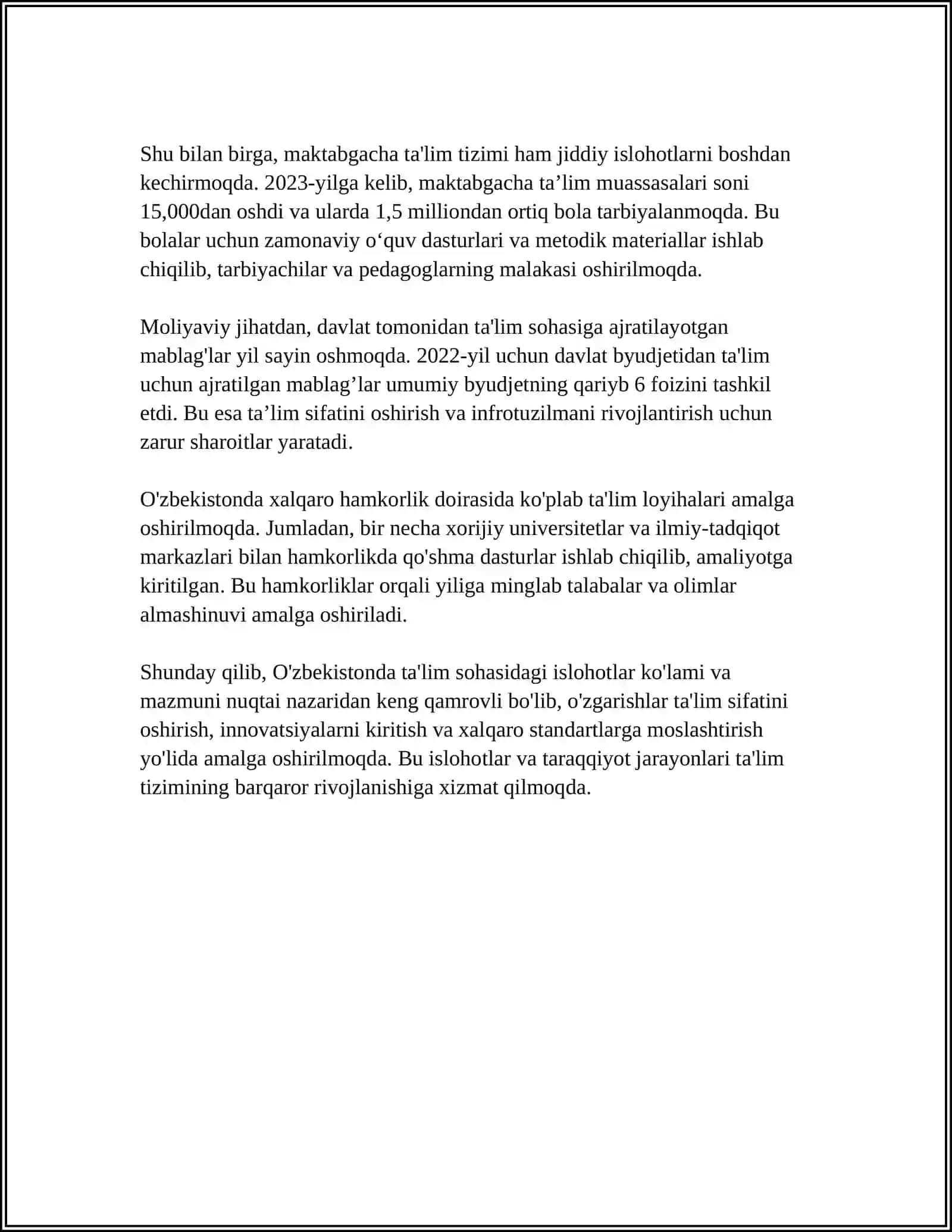 O‘ZBЕKISTONDA IJTIMOIY SOHADA AMALGA OSHIRILAYOTGAN O‘ZGARISHLAR MAZMUN VA MOHIYATI 4