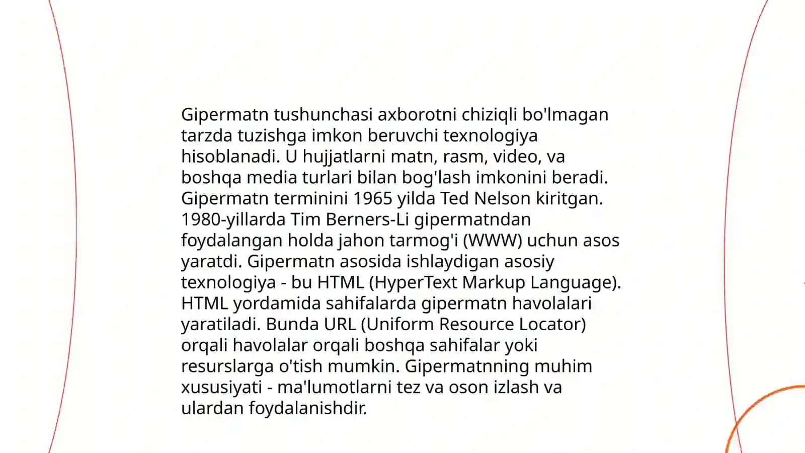 Gipermatn, gipermurojaat va gipermedia tushunchalarini tavsiflash 4