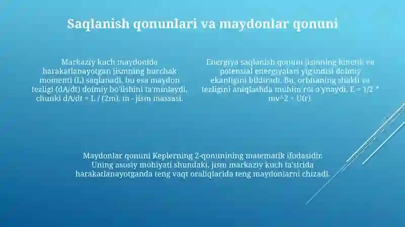 Markaziy kuch maydonidagi harakati ( yuzalar qonuni ) 4