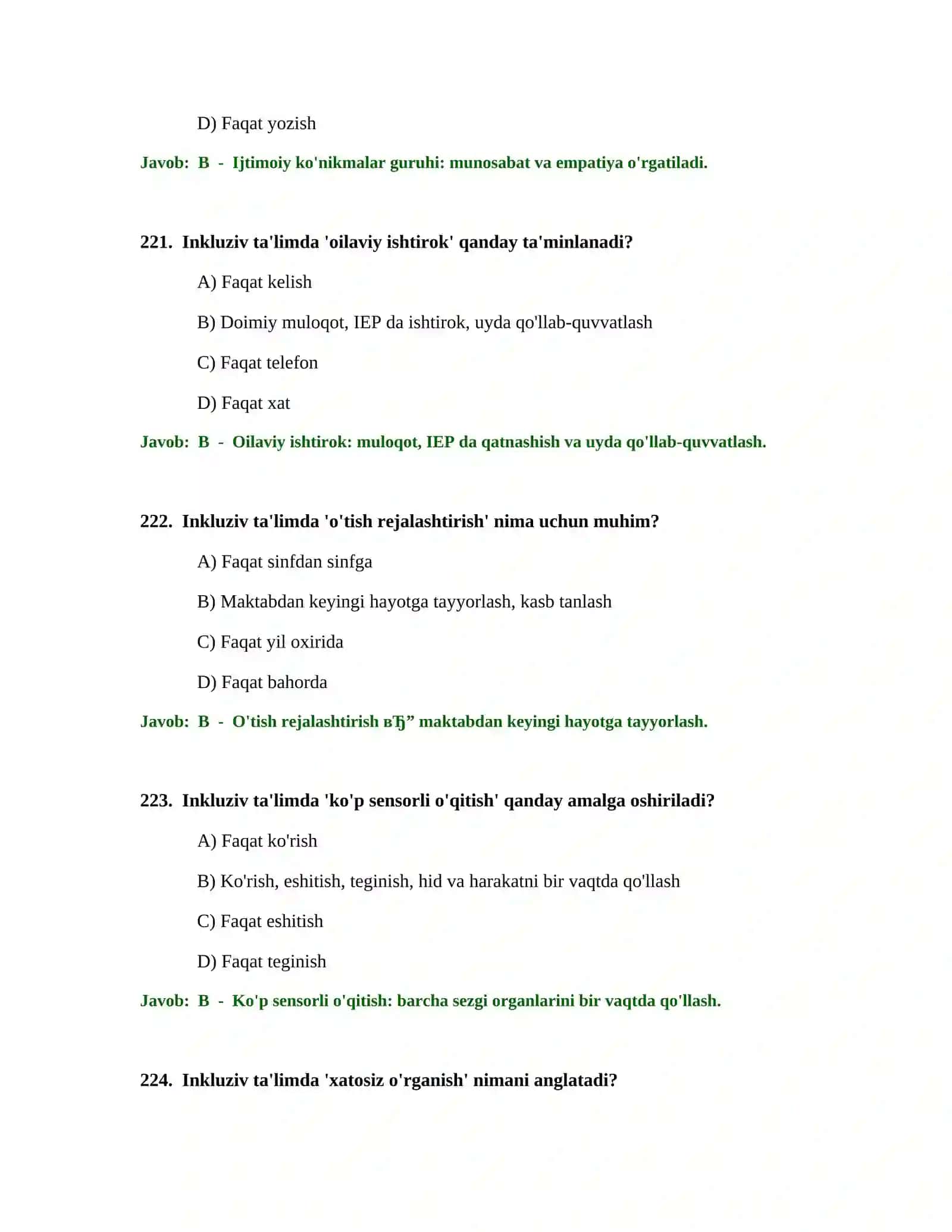 BOSHLANG'ICH TA'LIM O'QITUVCHISI TEST SINOVLARI 4