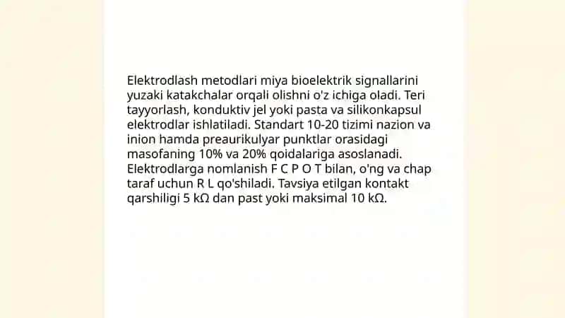 Elektro ensefalograf (EEG) yordamida miya bioelektrik faolligini olchash usullari 4