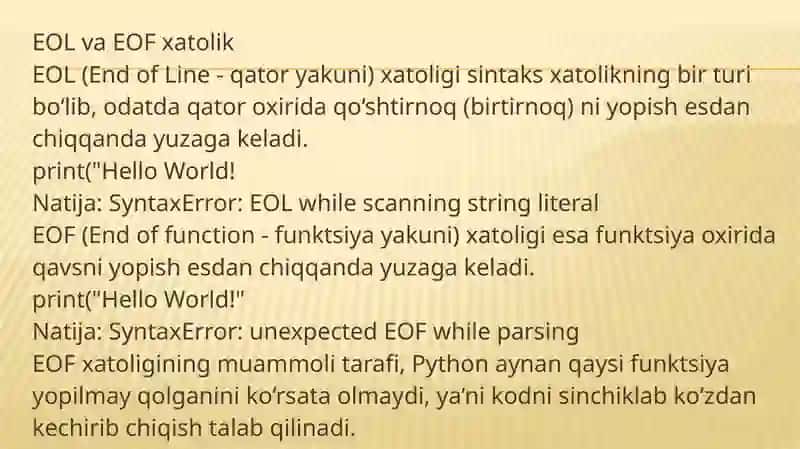 PYTHON DASTURLASH TILIDA XATOLIKLARBILAN ISHLASH 4