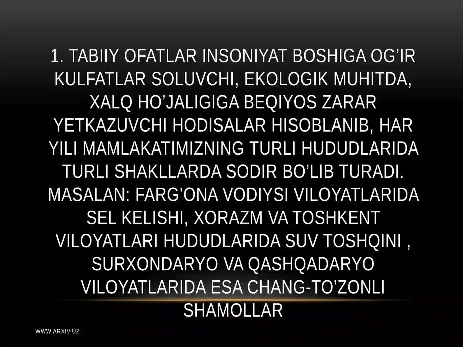 Tabiiy, Tehnogen va Ekologik TUSDAGI Favqulod Davaziyatlar 4