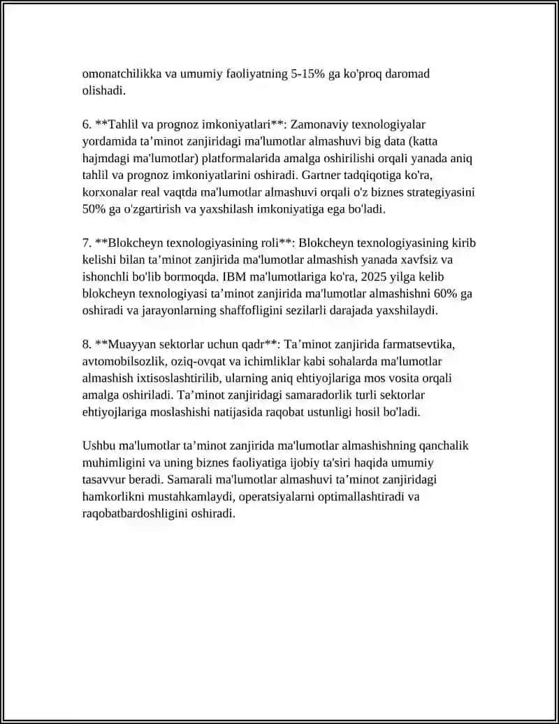 TA’MINOT ZANJIRIDA MA’LUMOTLAR ALMASHISH VA INTEGRATSIYA 4