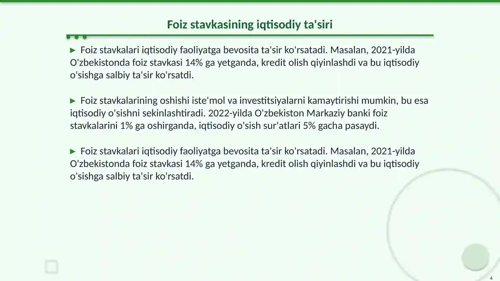 Monetar siyosat va foiz stavkasi 4