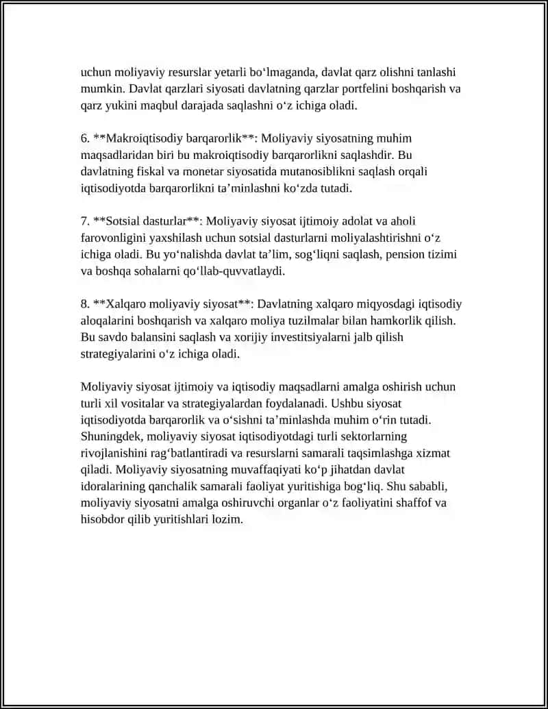 MOLIYAVIY SIYOSATNING MAZMUNI VA TAMOYILLARI 4