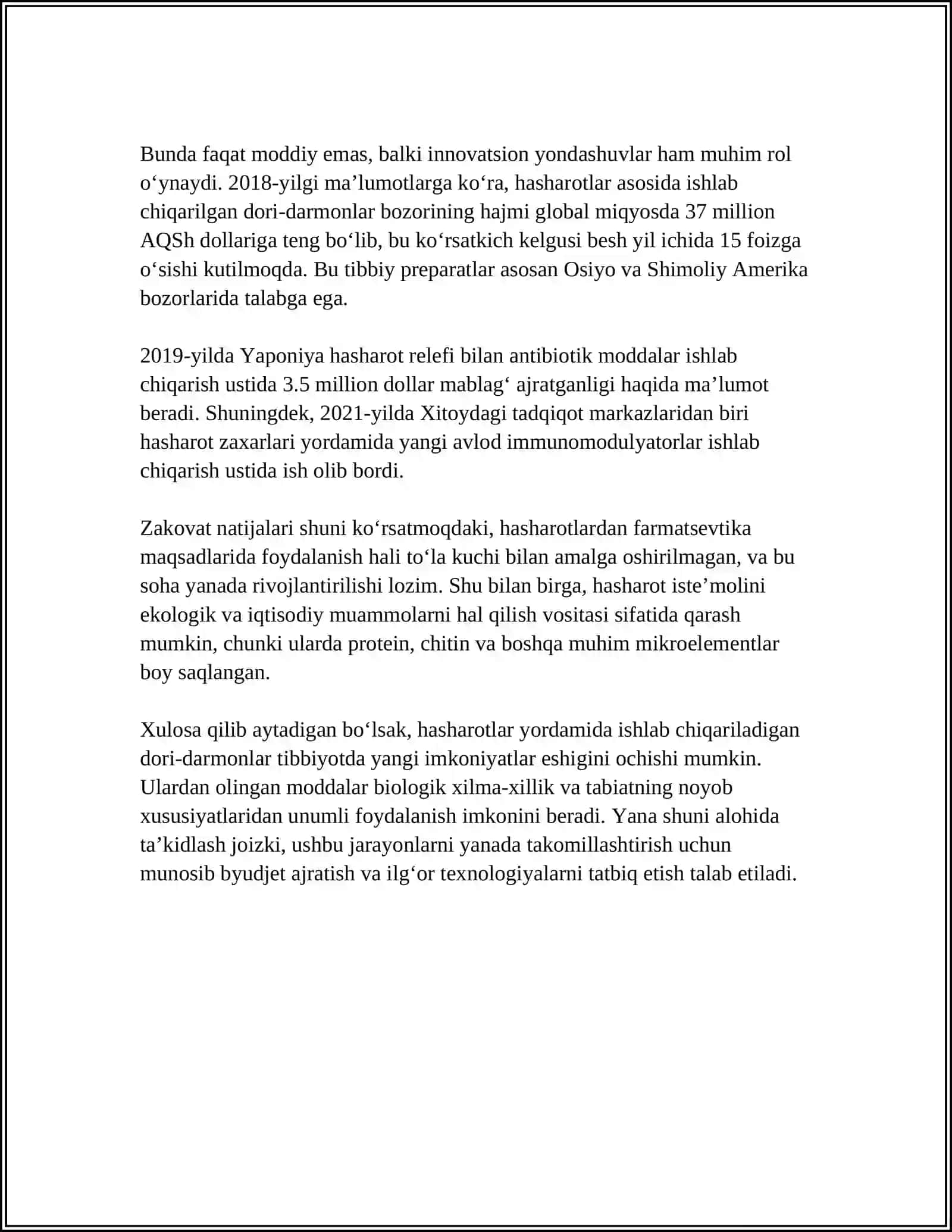 MUSTAQIL ISH Mavzu: HASHAROTLARNING TIBBIYOTDAGI AHAMIYATI 4