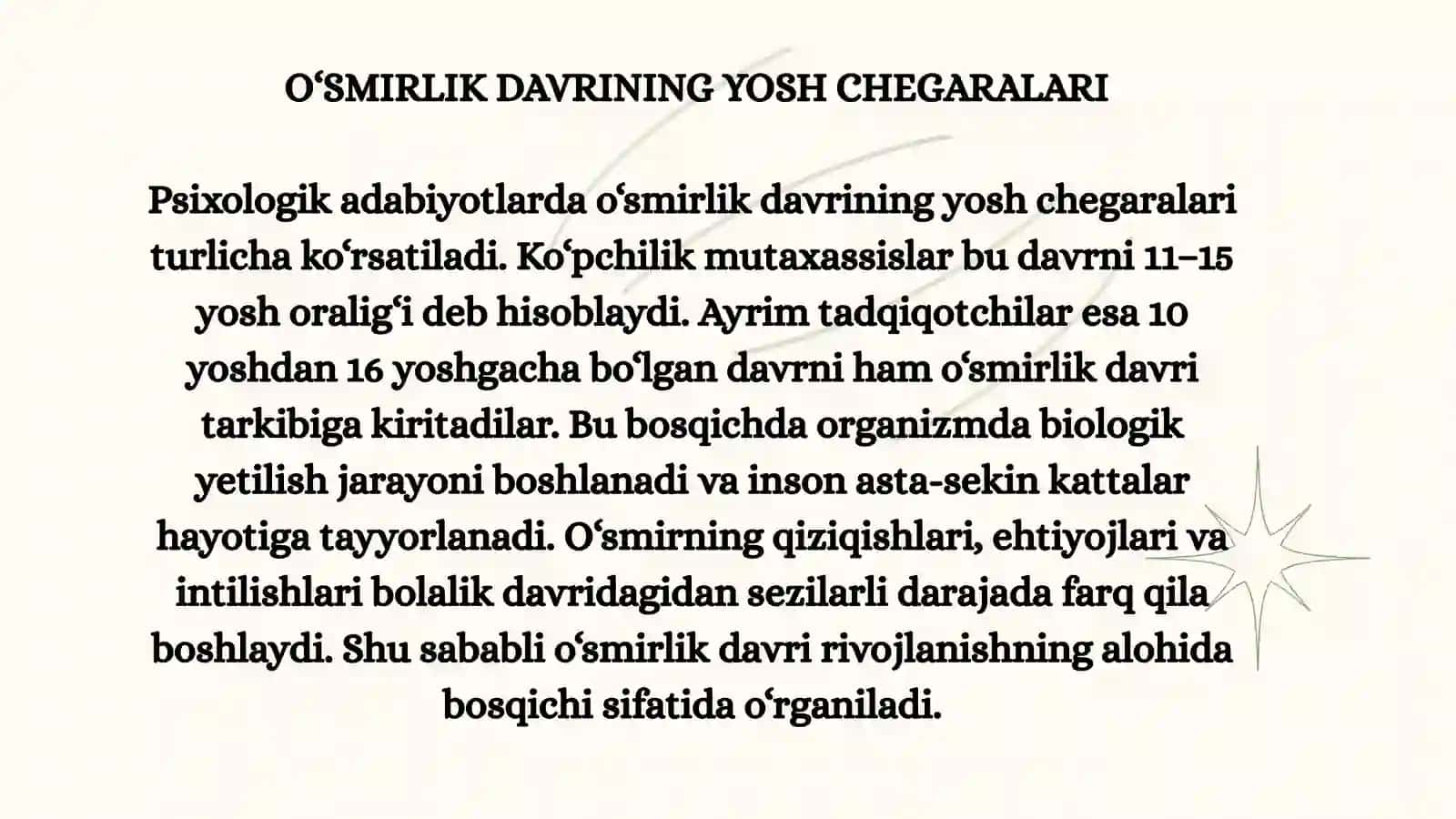 O‘SMIRLIK DAVRIDAGI PSIXIK RIVOJLANISHNING UMUMIY TAVSIFI 4