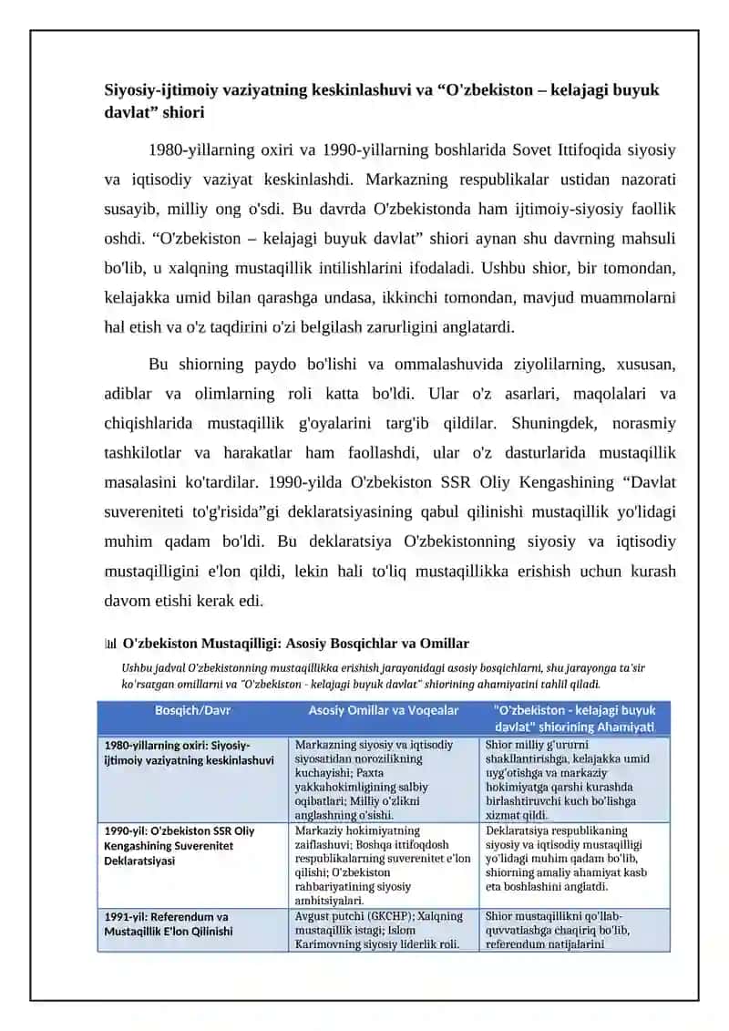 Ozbekiston respublikasi davlat mutaqilligiga erishish jarayoni va uning tarixiy ahamiyati 4