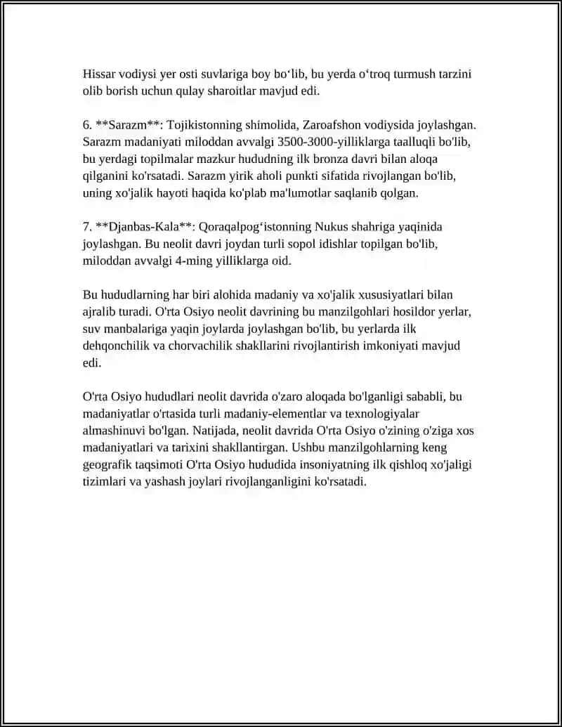 OʻRTA OSIYODAGI NEOLIT DAVRI MANZILGOHLARI 4