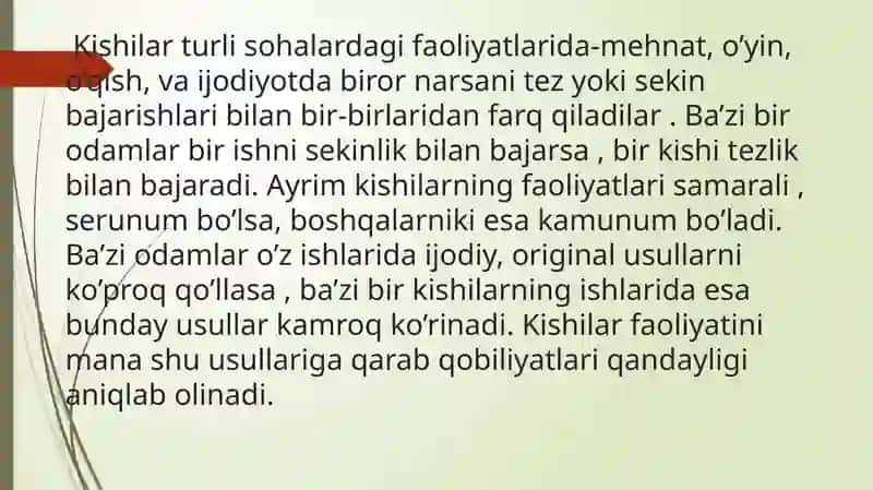 Qobiliyat tushunchasi. Umumiy va maxsus qobiliyatlar 4