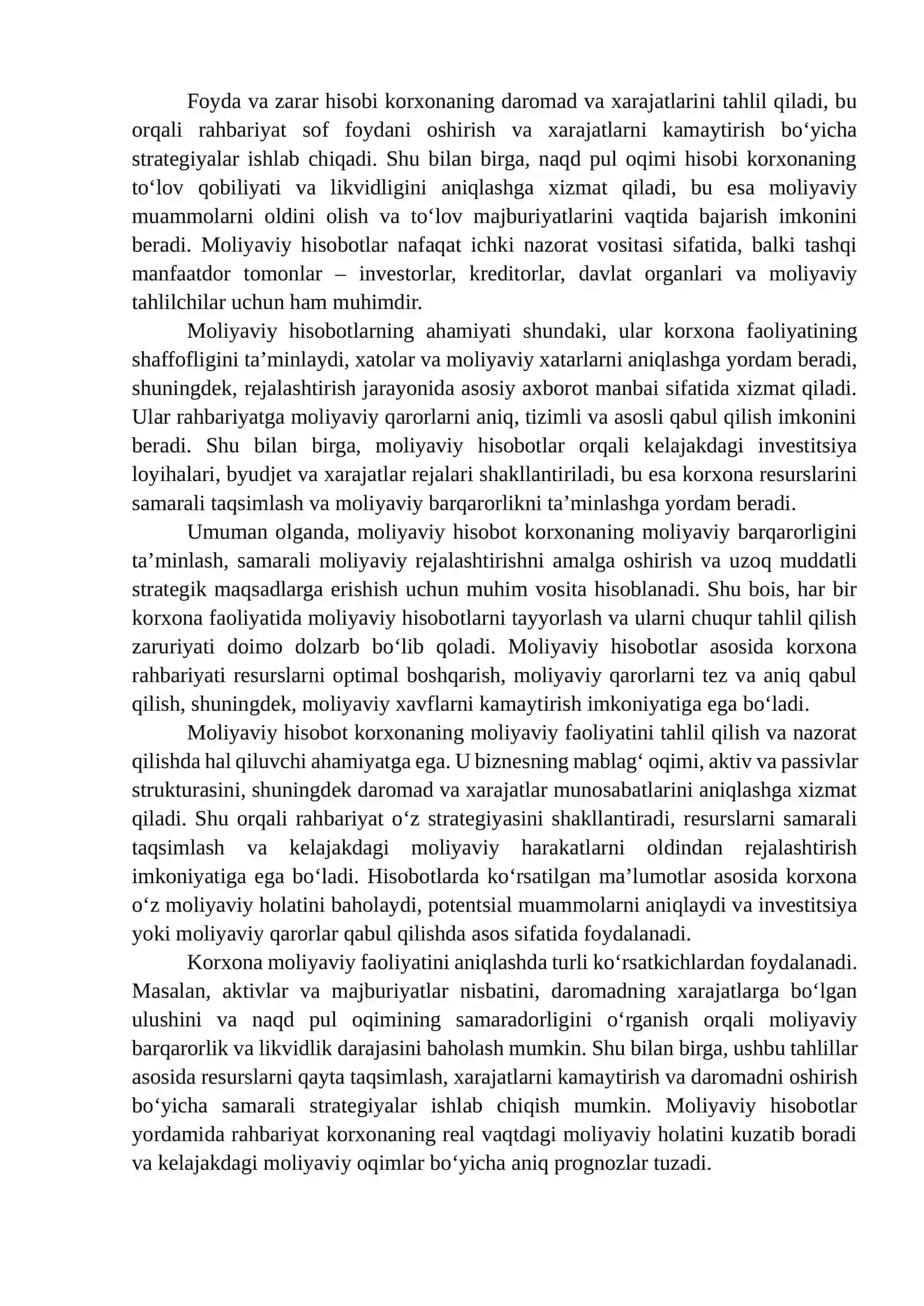 MOLIYAVIY HISOBOT VA MOLIYAVIY REJALASHTIRISH O‘RTASIDAGI BOG‘LIQLIK 4