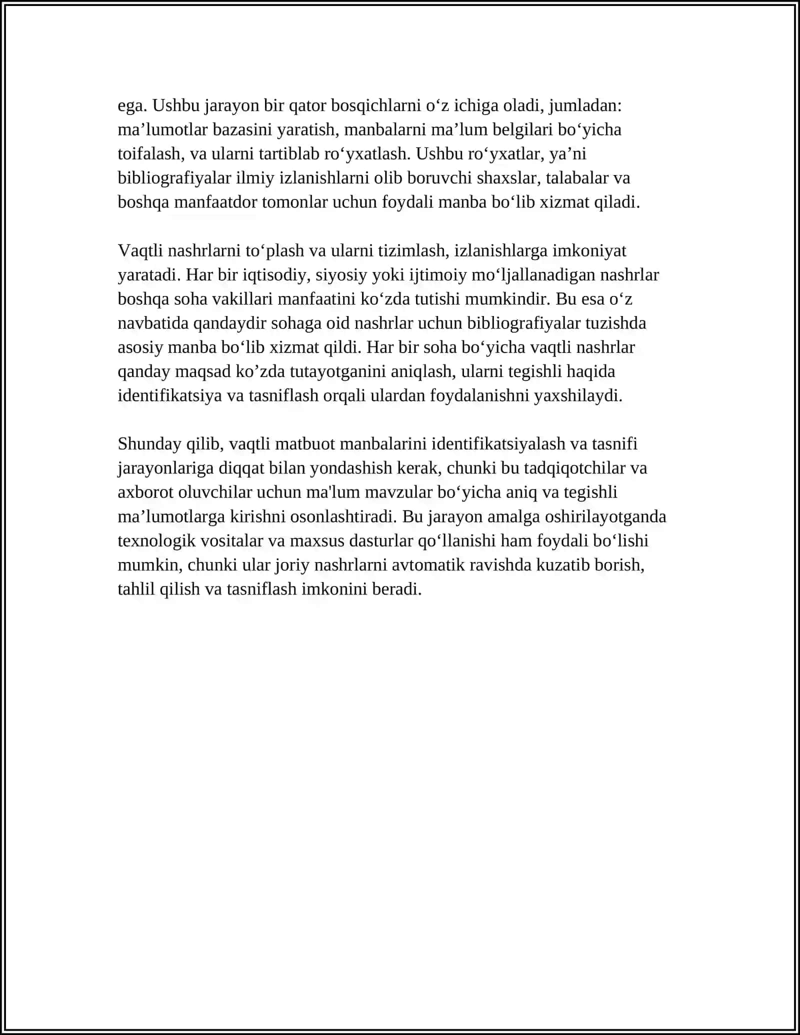 VAQTLI MATBUOTDA CHOP ETILGAN SOHAGA OID MANBALAMI BIBLIOGRAFIYALASH 4