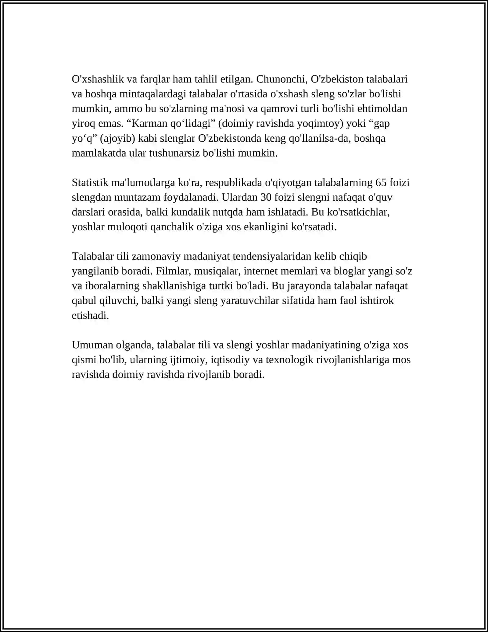 MUSTAQIL ISH Mavzu: TALABALAR LEKSIKASI 4