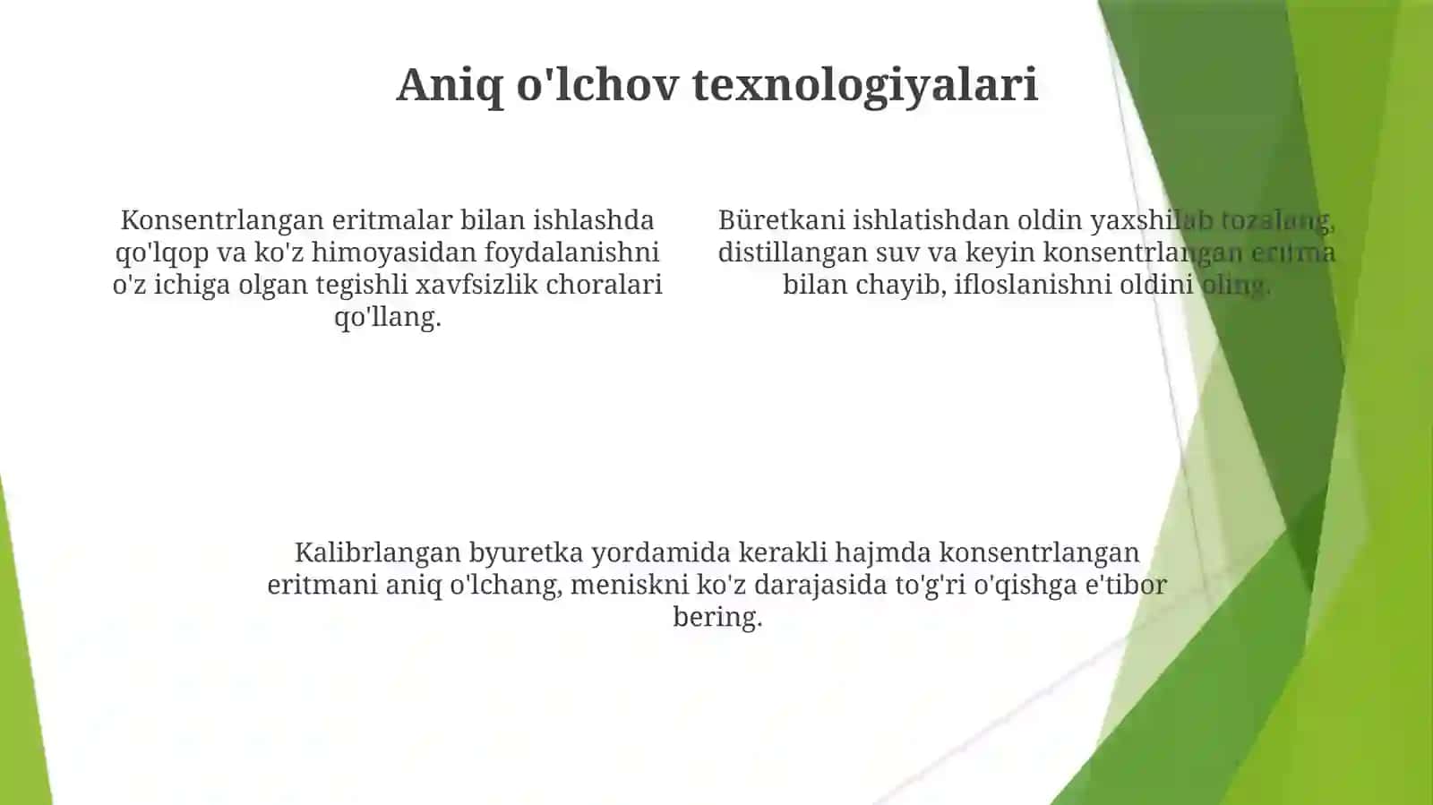 Byuretka qurilmasidan foydalanib konsentrlangan eritmalartayyorlash 4