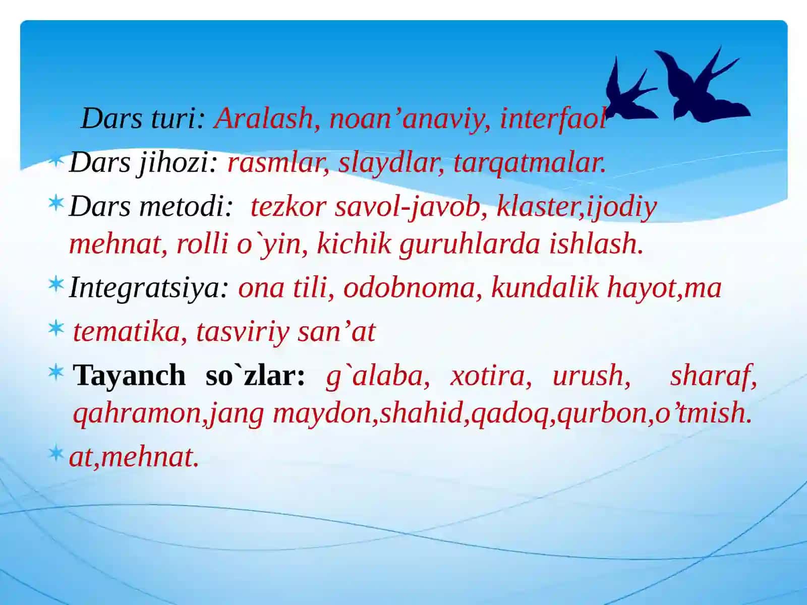 8-sinf Adabiyot Muhammad Yusuf - Yurtim ado bo'lmas armonlaring bor dars ishlanma 4