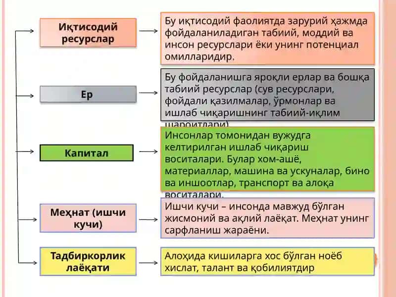 Иқтисодий ресурс тушунчаси ва унинг турлари 4