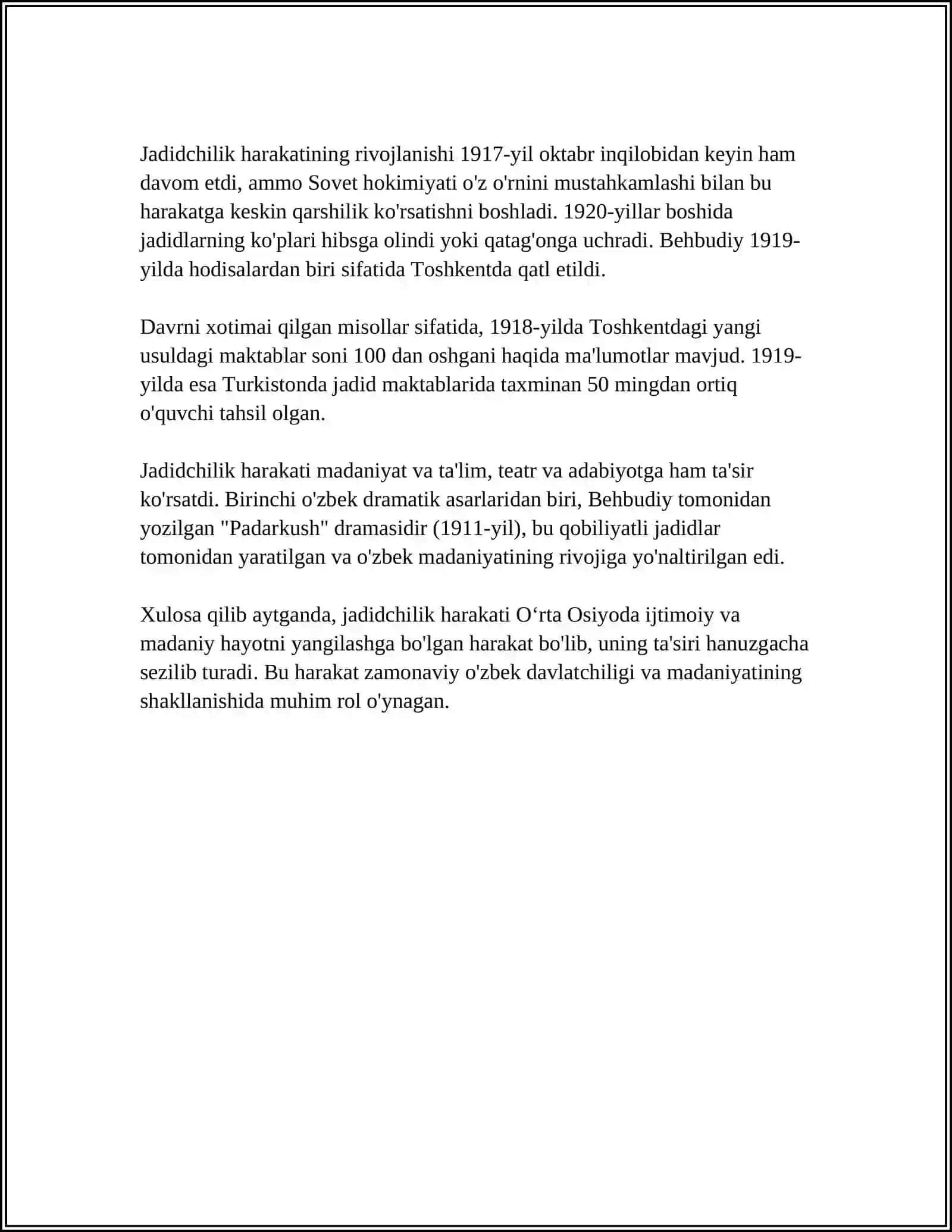 JADID MARIFATPARVARLARNING ÕLKA IJTIMOIY-MA'NAVIY HAYOTDA TUTGAN ÕRNI 4