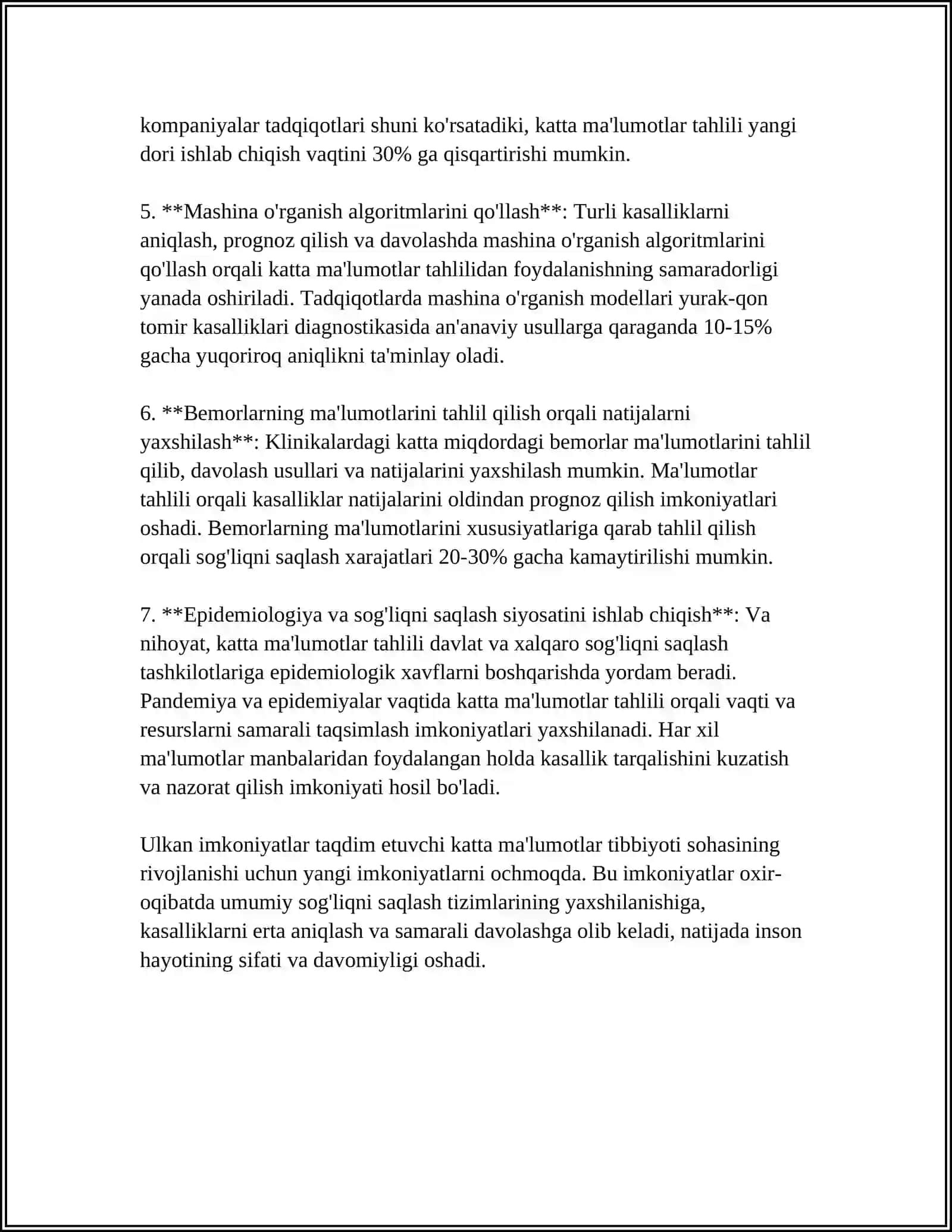 TIBBIYOT SOHASIDA BIG DATA TAHLILI VA PROGNOZLASH 4