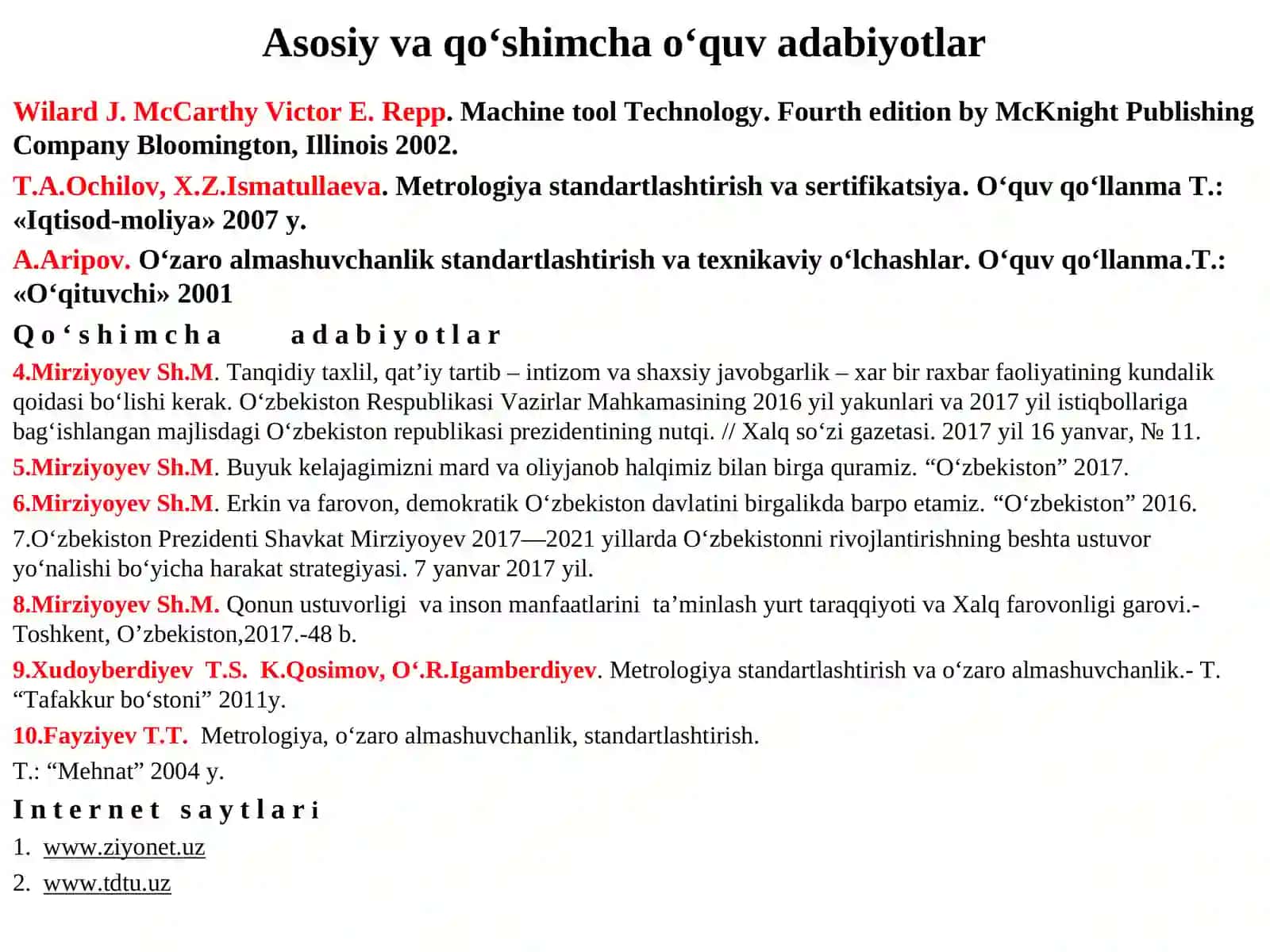Metrologiya va texnik o‘lchashlar. «Metrologiya, standartlashtirish va sertifikatsiya» fani va uning mahsulot sifatini oshirishdagi roli 4