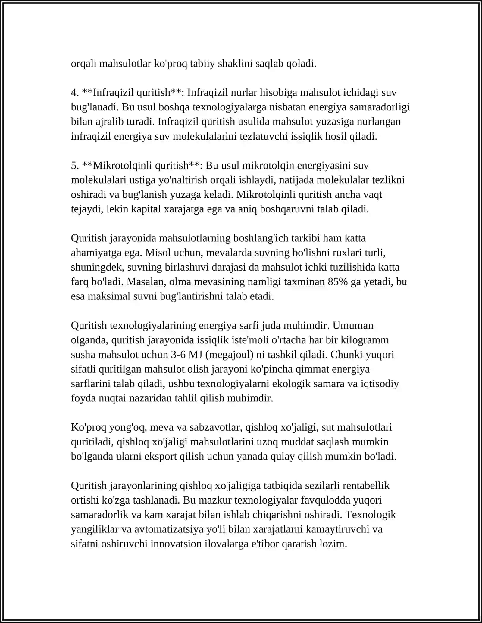 TOLALI MAHSULOT NAMLIGINI QURITISH JARAYONIDA ANIQLASH 4