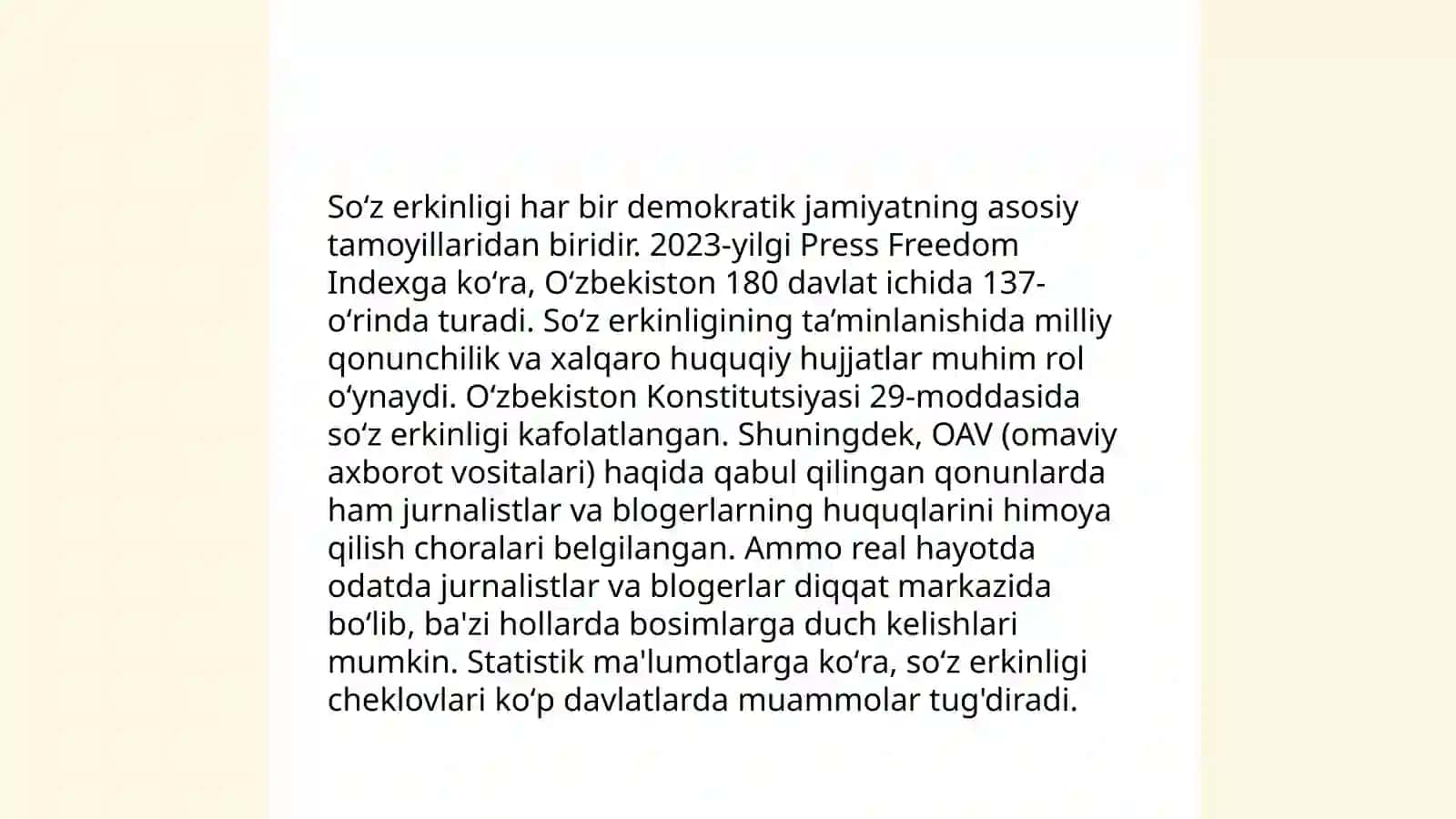 Yangi Oʻzbekistonda inson haq-huquqlari va erkinliklari kafolatining yaratilishi 4
