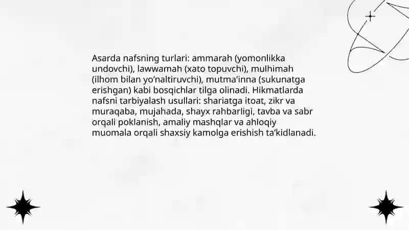 Abu Abdurahmon Sulaymiyning "Tabaqot us sufiya " asarida ifodalangan hikmatlar 4