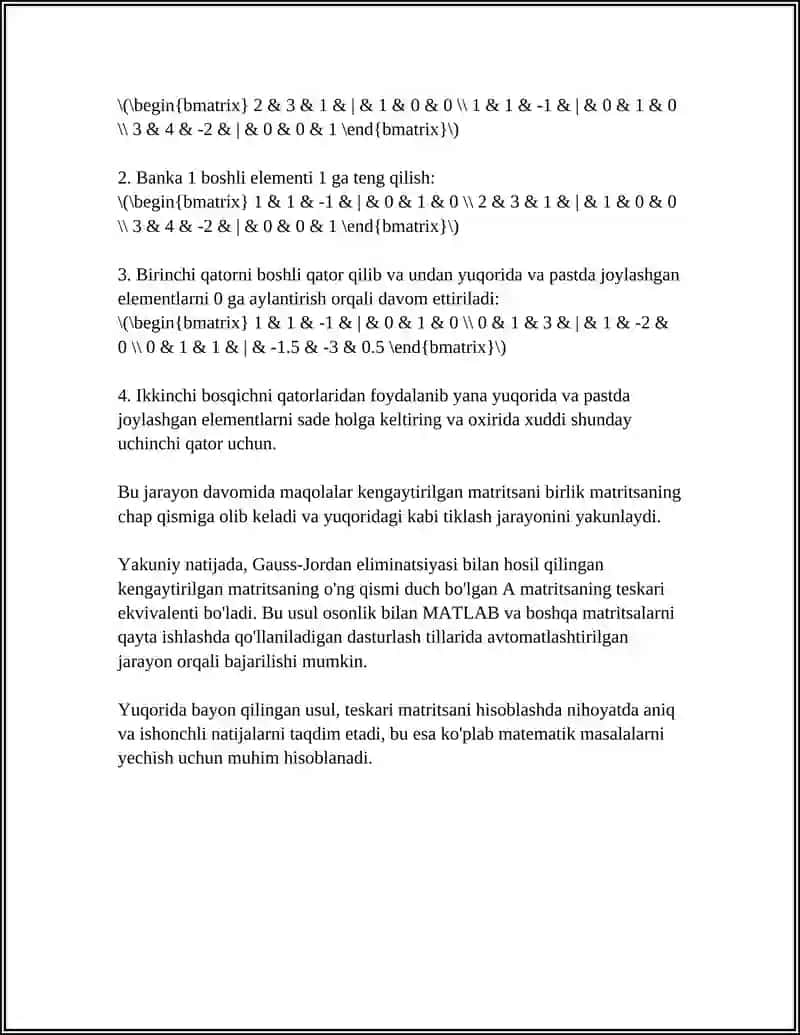 TESKARI MATRITSANI TOPISH YO'LLARI 4