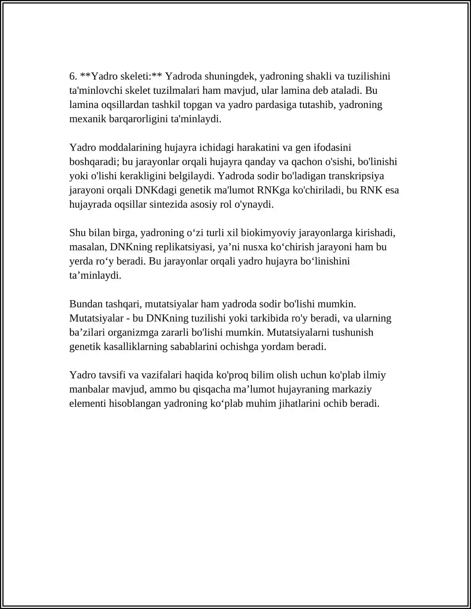 SITOLOGIYA. HUJAYRA ORGANOIDLARI. KIRITMALAR. YADRO. HUJAYRA ORGANOIDLARI 4