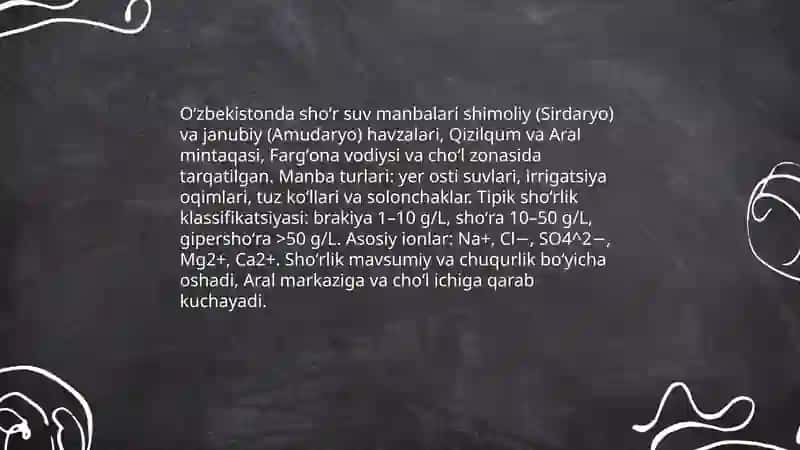Oʻzbekiston sharoitida shoʻr suvlarni chuchuklashtirish 4