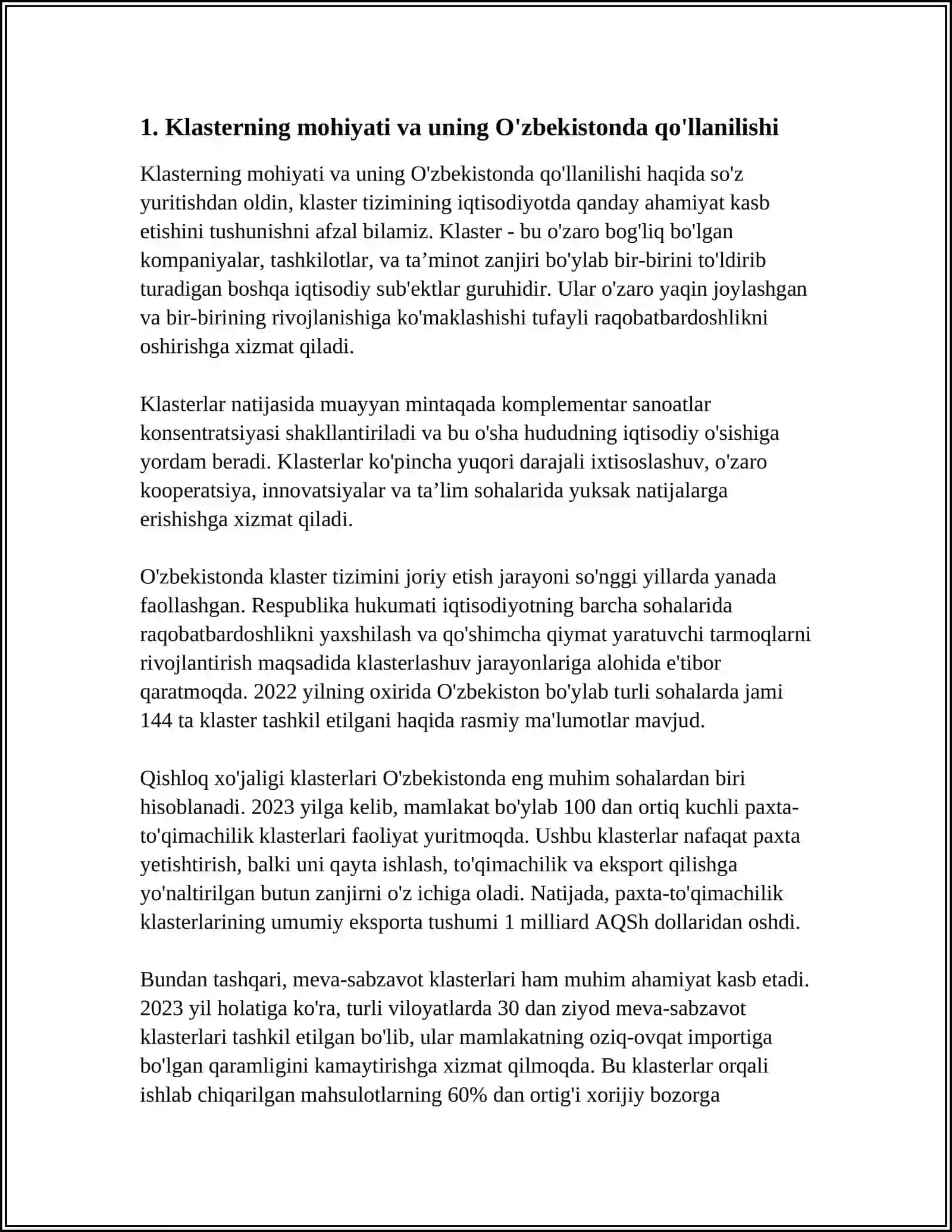 O'ZBEKISTON HUDUDINI RIVOJLANTIRISHDA KLASTER USULINI QO'LLASH 4