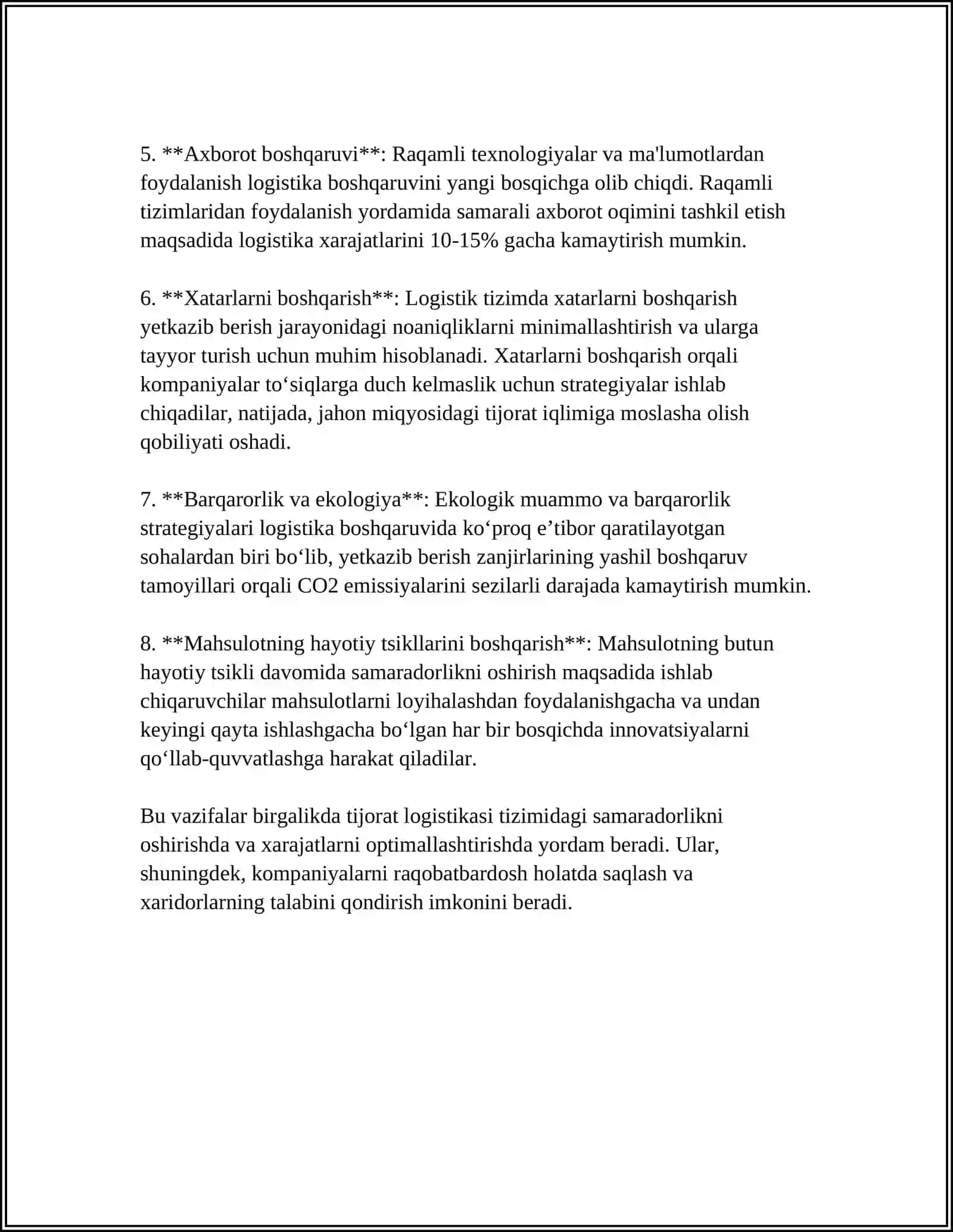 TIJORAT LAGISTIKASI TIZIMIDA BOSHQARUV JARAYONINI TASHKIL QILISH 4