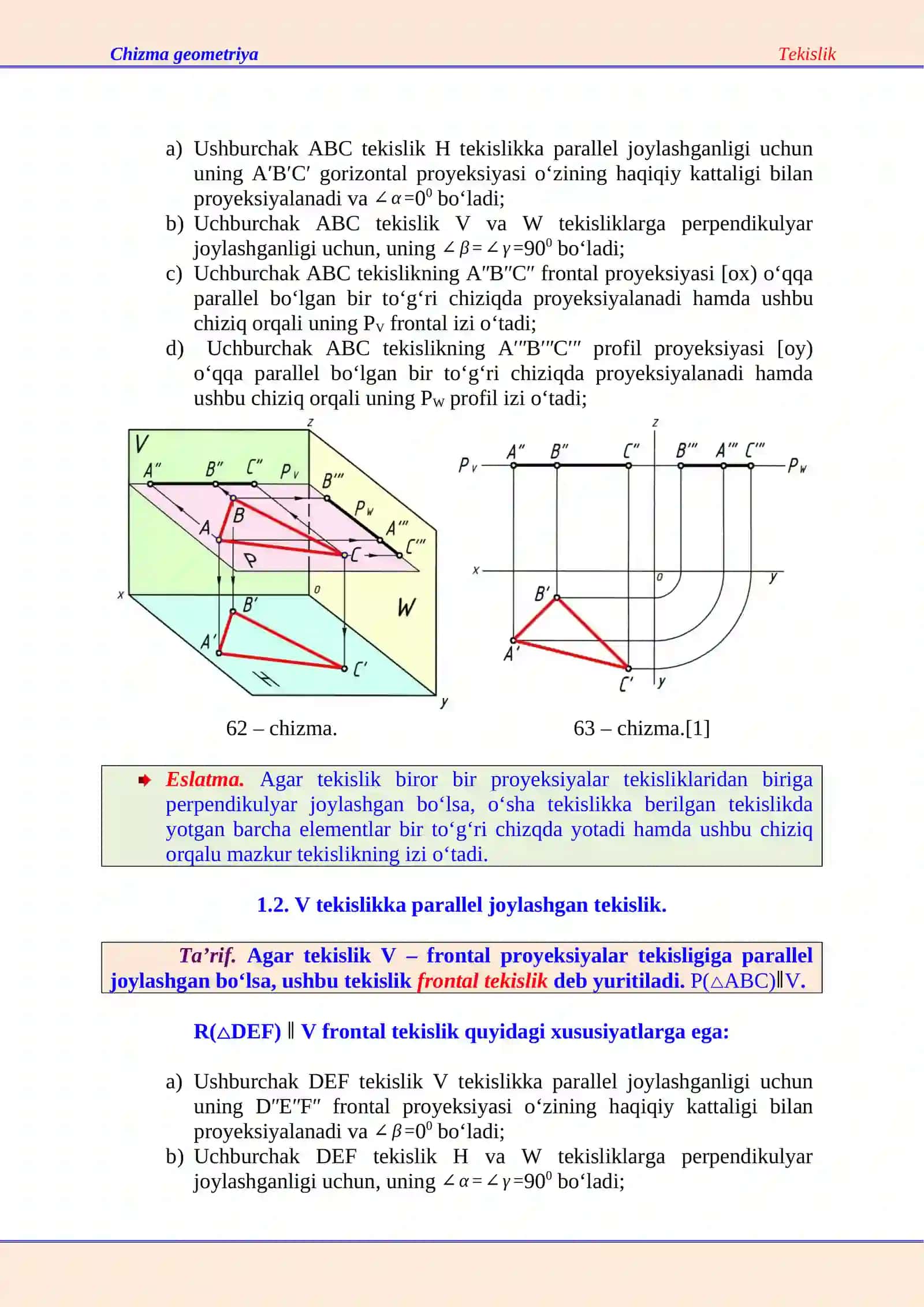 Chizma geometriya: Tekisliklar va ularni chizmalarda berilishi 4