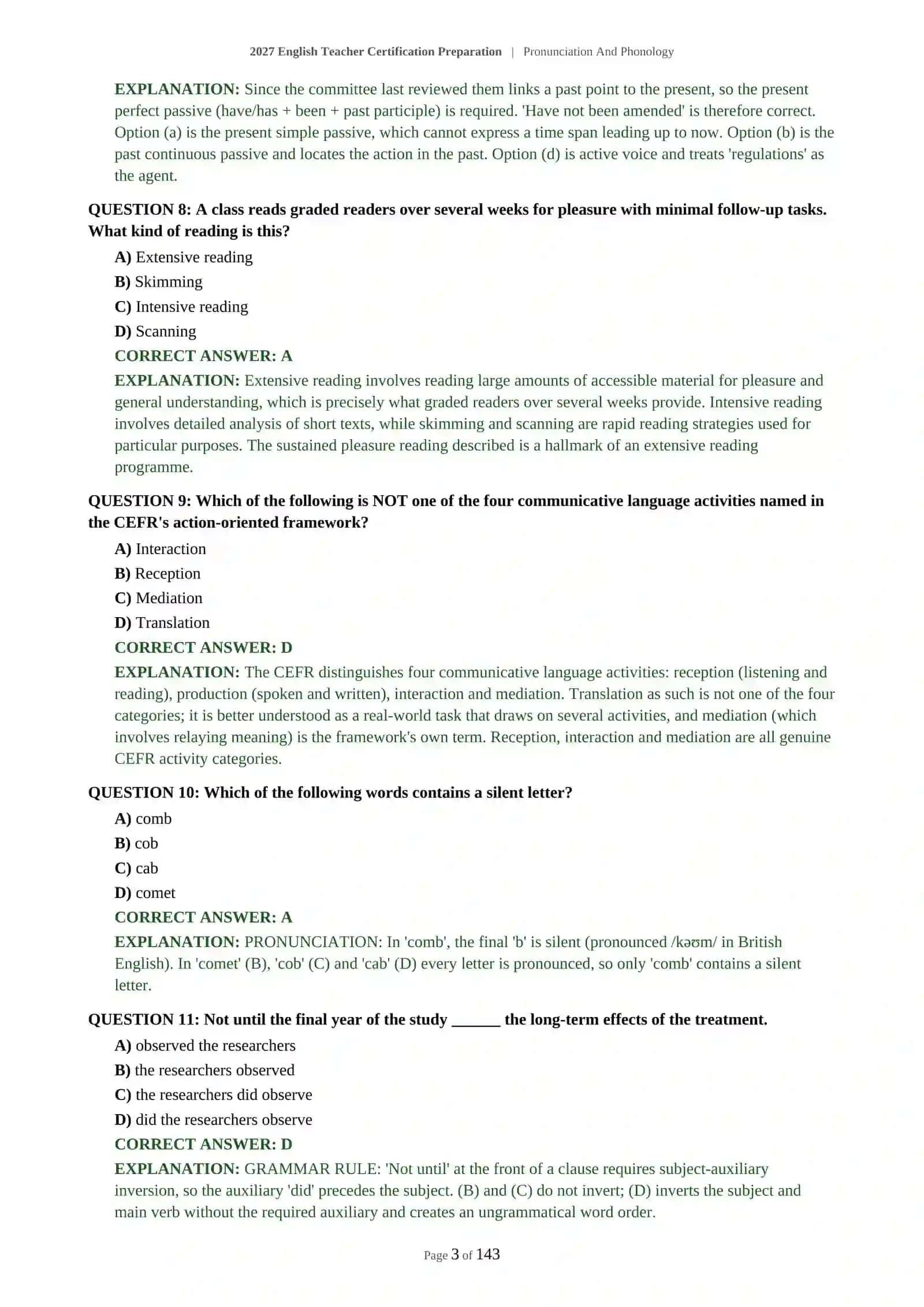 ADVANCED ENGLISH TEACHER CERTIFICATION - PRONUNCIATION AND PHONOLOGY - 2027 CERTIFICATION PREPARATION (600 QUESTIONS) 4