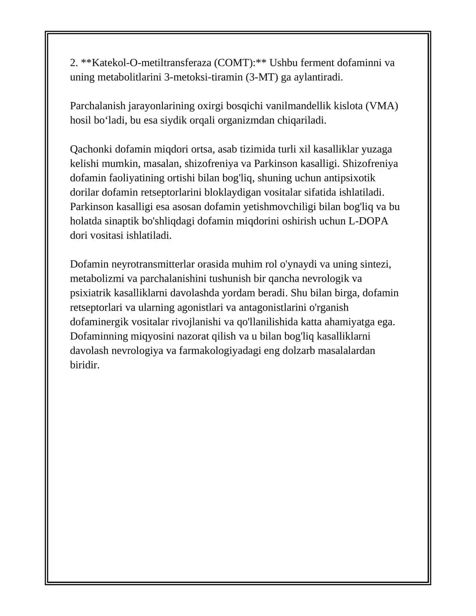 DOFAMIN VA DOFAMINERGIK VOSITALAR.SERATONIN VA SERATONINERGIK VOSITALAR 4