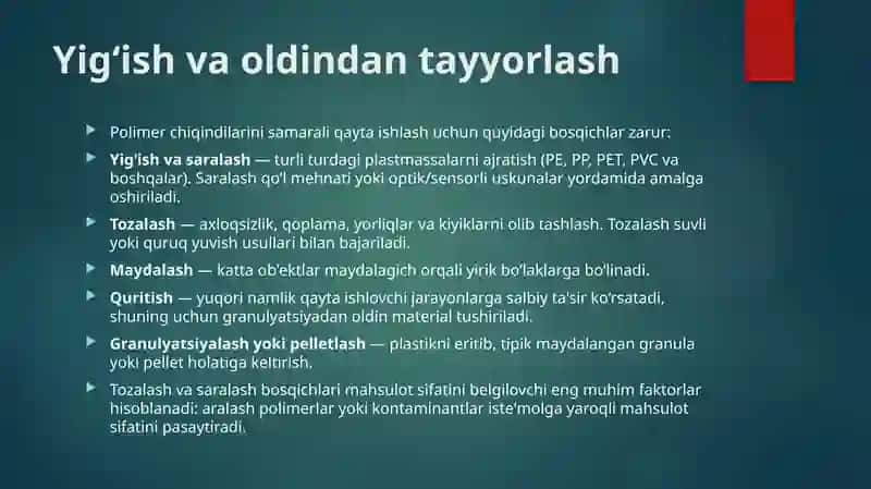 Polimer chiqindilaridan qurilish materiallari ishlab chiqarish 4